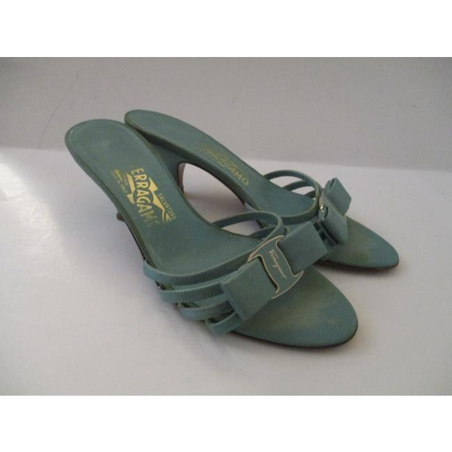 Salvatore Ferragamo Aqua Retro Strappy Mulesslides Size Us