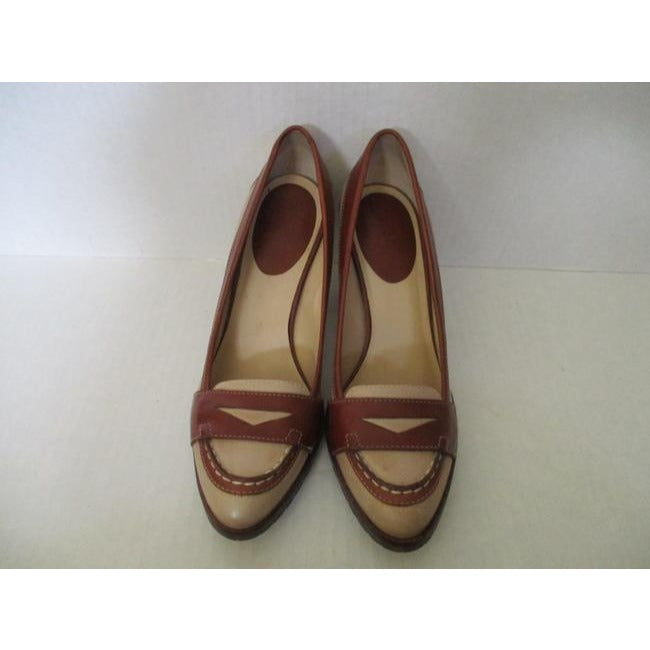 Cole Haan Leather Beige Caramel Two Tone Penny Loafer Pumps Size Us