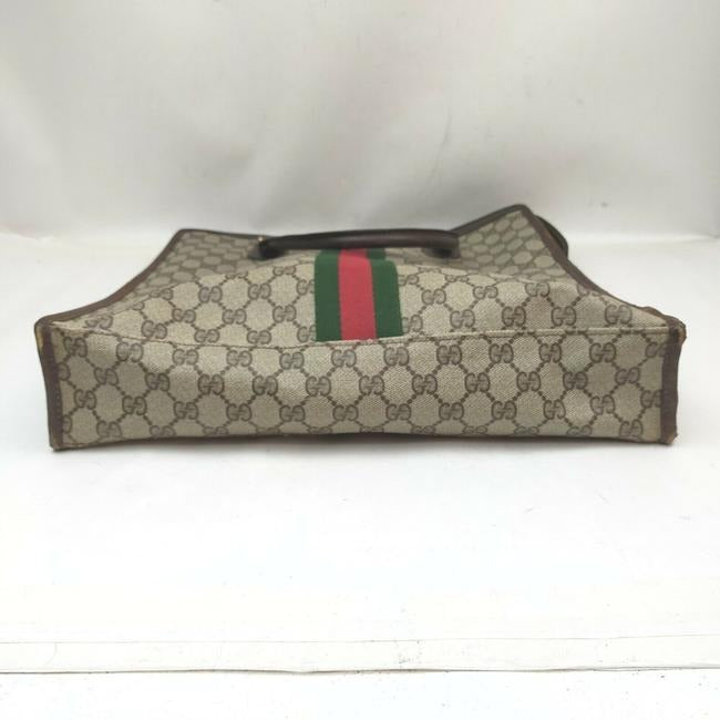 Gucci, brown Guccissima print coated canvas and brown leather, XL portfolio style satchel or tote with a red and green Sherry striped center