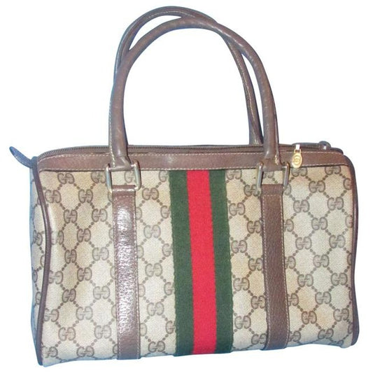 Gucci Boston Bag Guccissima Print Coated And Leather Brown Patent Gg Canvas Satchel