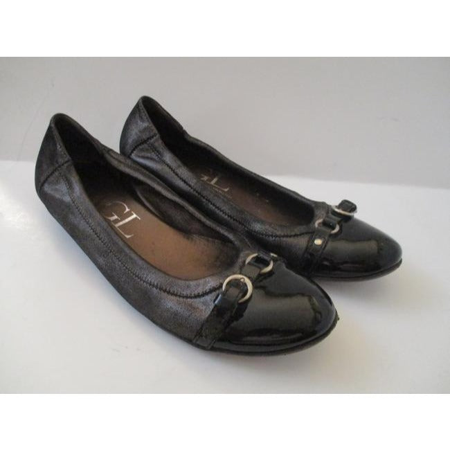 Attilio Giusti Leombruni Pewter Black Patent Toe Ballet Flats Size Eu