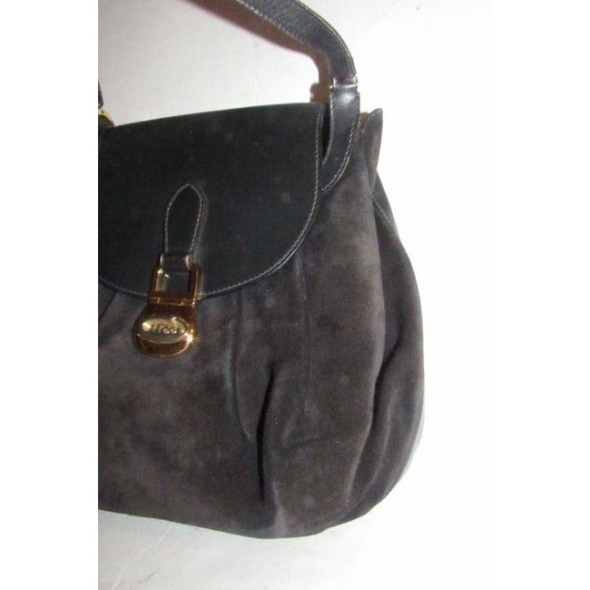 Gucci Padlock Top Handle Suede And Pouch Style Black Leather Shoulder Bag