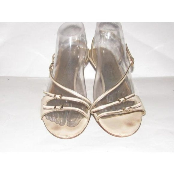 Ferragamo Strappy D'orsay Taupe & Gold Slingback