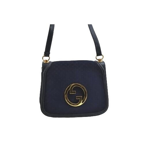 Vintage, RARE, Gucci 'Blondie' shoulder bag made from blue micro Guccissima print canvas & navy leather with an XL, cut out , gold 'GG'