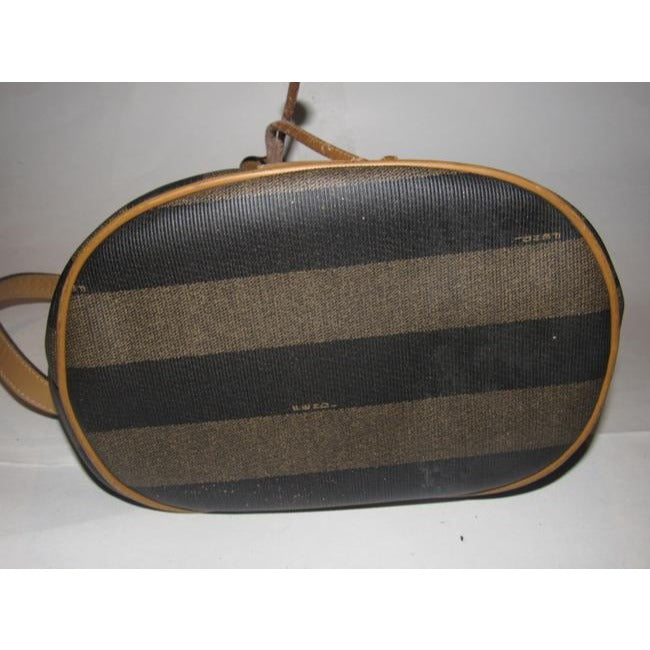 Fendi Vintage Pursesdesigner Purses Wide Striped Coated Canvas In Shades Of Brown And Camel Leather