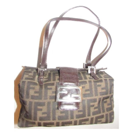 Fendi Ltd Ed Structured Lunchbox Purse Tobacco Zucca Print Leather Satchel