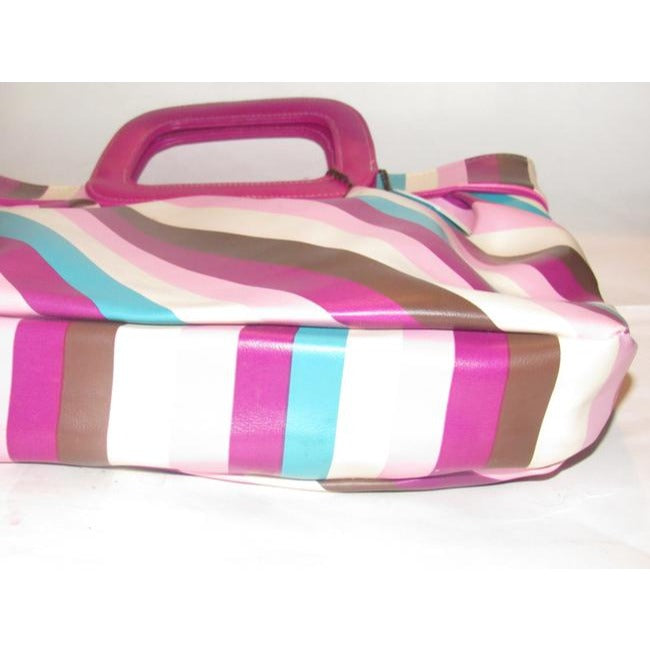 Paul Frank Pursesdesigner Purses Ivory Turquoise Plum And Lavender Striped Print Pvc Tote