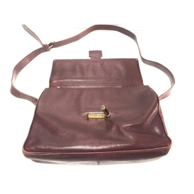 Fendi Multiple W Style Cross Body Compartments Burgundy Textured Leather Satchel