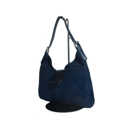 Fendi Shoulder Bag Hobo W Suedeleather V Shaped Style Clasp Blue Suedeblack Enamel Ff And Leather Sa