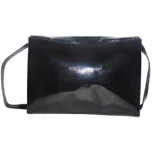 Fendi Early Two Way Clutch Style Purses Black Lacquered Or Patent Leather With A Linear Design Shoul