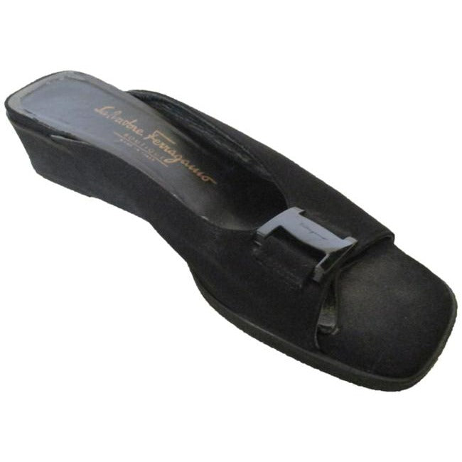 Salvatore Ferragamo Black Boutique Fabric Square Open Toe Mulesslides Size Us