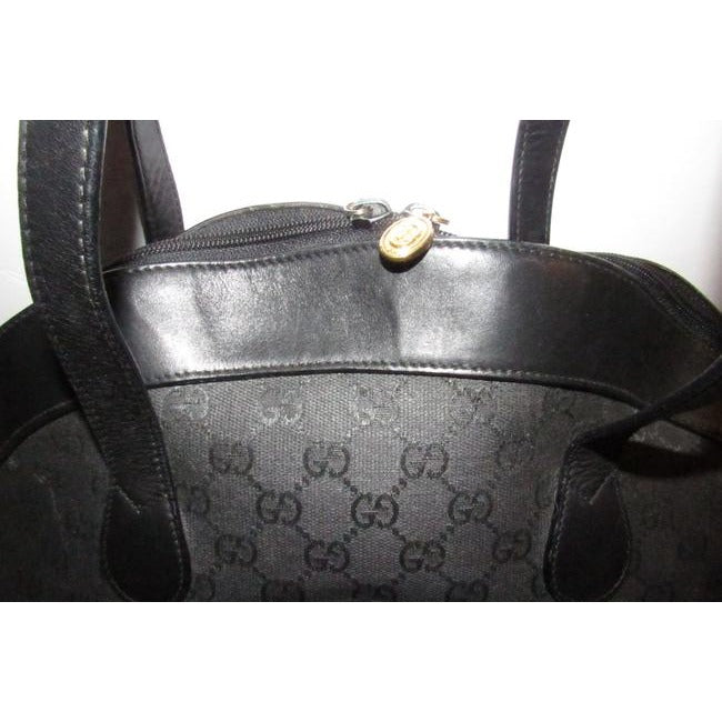 Gucci W Guccissima Print Canvasleather Two Longer Strapsgold Black Leather And Gg Canvas Satchel