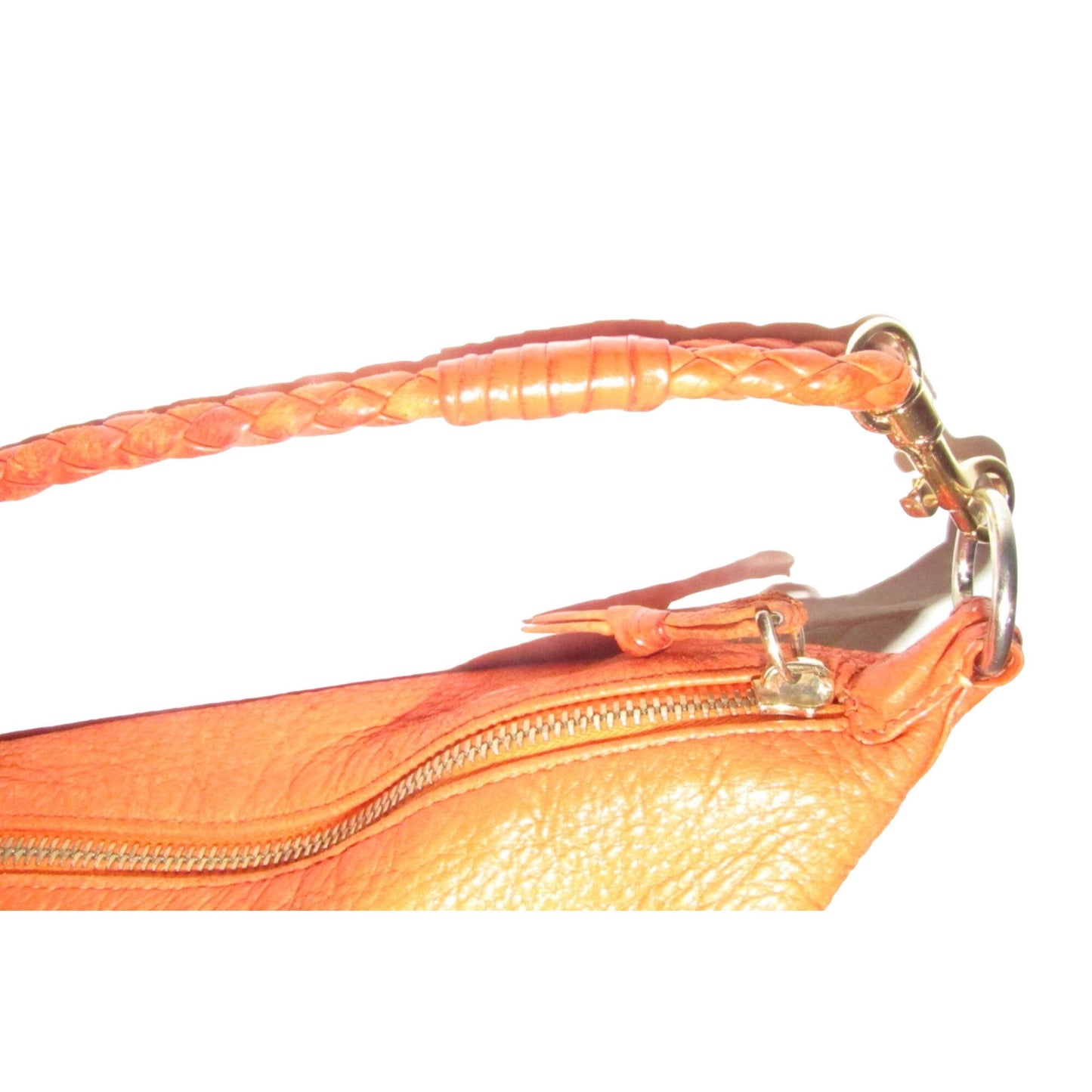 High- end bohemian, RARE, Bottega Veneta, orange leather with a braided leather strap and trim, satchel style, bucket purse