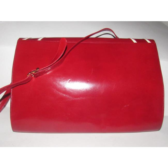 Bally Vintage Pursesdesigner Purses Red Leather With White Striped Accents Shoulder Bag