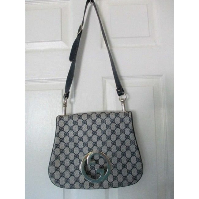 Mod, RARE, navy Guccissima print coated canvas/leather, Gucci Blondie, shoulder bag with large, gold 'GG' emblem