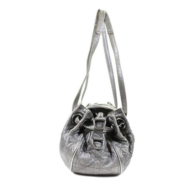 Dior Grey/Silver Quilted Leather Cannage Bucket Satchel