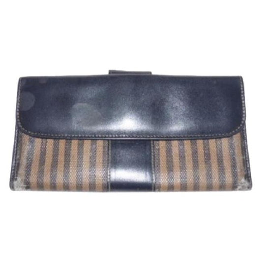 Vintage Fendi Thin Stripe Print Leather Wallet In Browns & Black