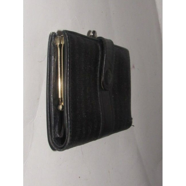 Fendi Black Thin Striped Coated Canvas And Black Leather Vintage Wallet