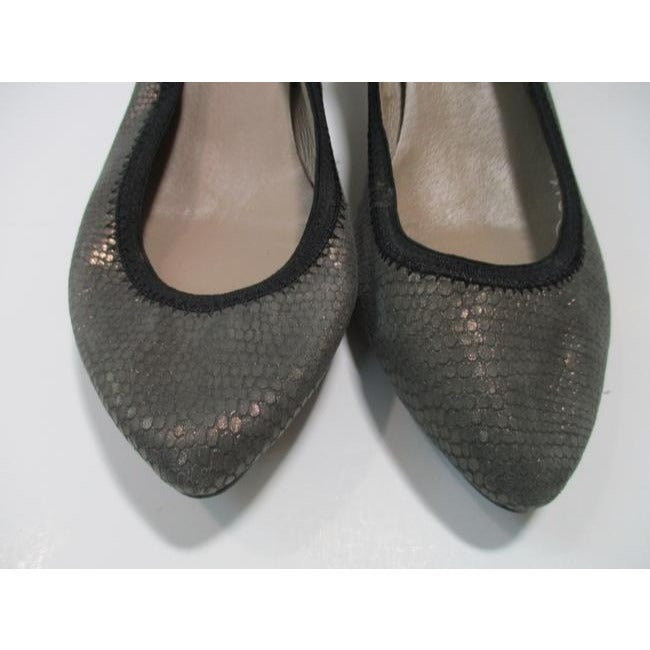 All Black Gray Iridescent Lizard Skin Pattern Rounded Pointed Toe Pumps Size Eu