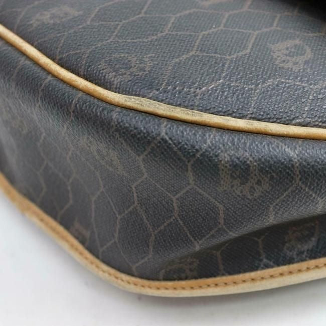 Dior Vintage Purse Camel Honeycomb Print On Grey Coated Canvas And Camel Leather Cross Body Bag