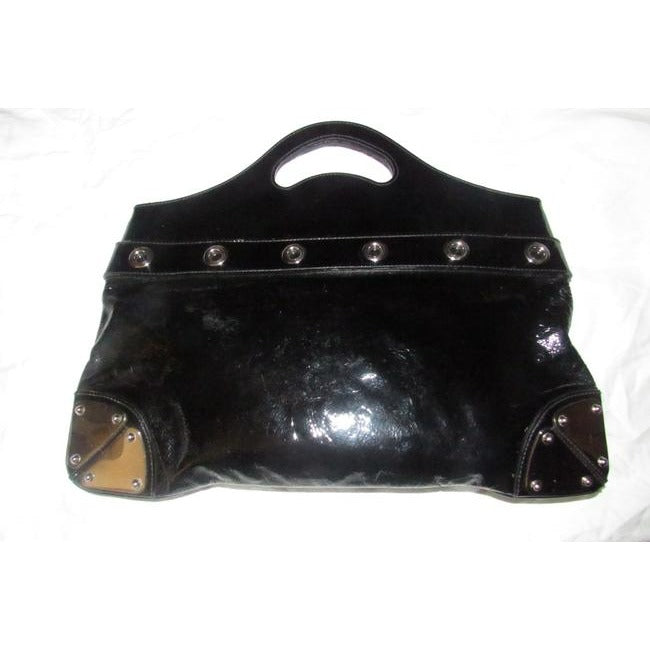 Gucci Patent Top Handle Punch Top Black Leather Tote