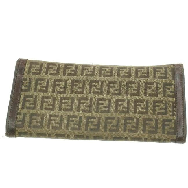 Fendi Tobacco Zucchino Print Continental Style With Chrome Ff Snap Wallet