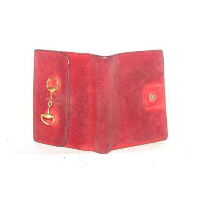 Gucci Red Suede And Leather With Gold Horse Bit Accent Vintage Wallet