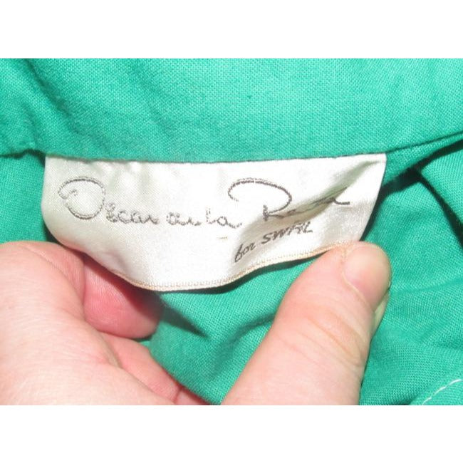 Oscar De La Renta Green With White Contrast Stitching Vintage Mid Length Dress