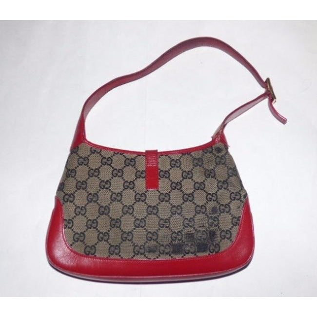 Gucci Jackie Shoulder Guccissima Print Style Top Handle Red And Brown G Logo Leather Hobo Bag