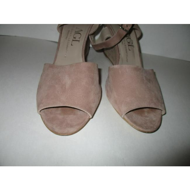 Attilio Giusti Leombruni Beige Suede Cork Platform Sandals Size Eu