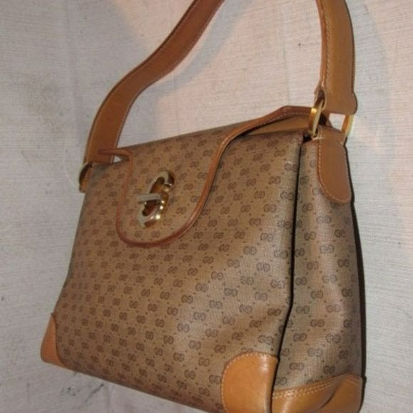 Vintage Rare! Gucci Brown  Small G Coated Canvas
