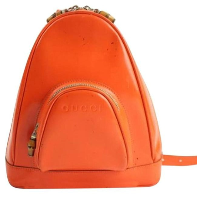 Gucci Messenger Triangular Two Way Messengerbackpack With Pocket Orange Patent Leather Backpack