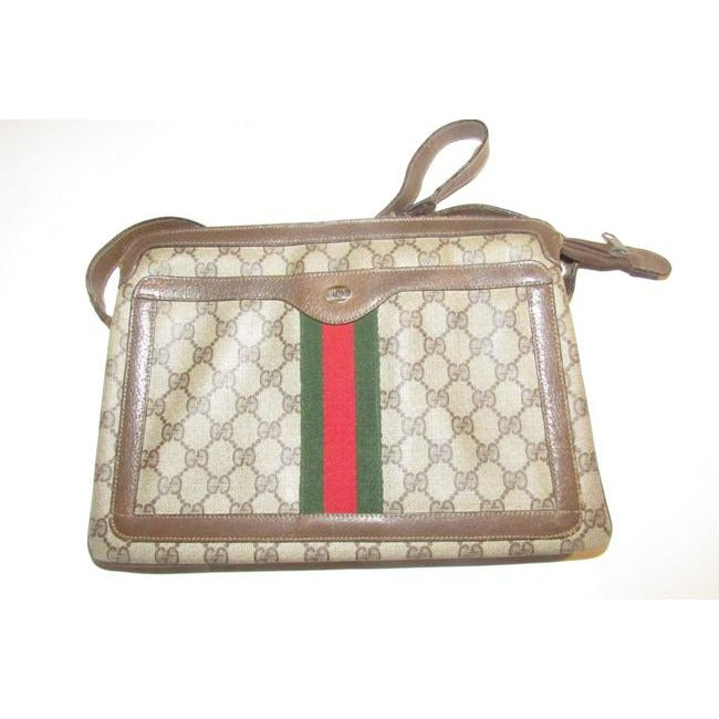 Gucci Guccissima Print Canvasleather Multi Compartment Two Way Brown Gred And Green Stripe Coated Ca