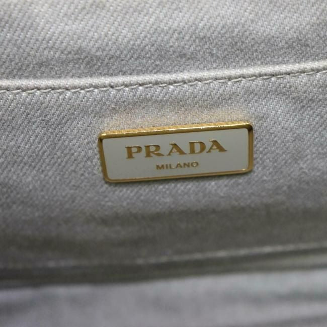 Prada Shoulder Bag Canapa Two Way Style Grey Heavy Canvas With A White Logo