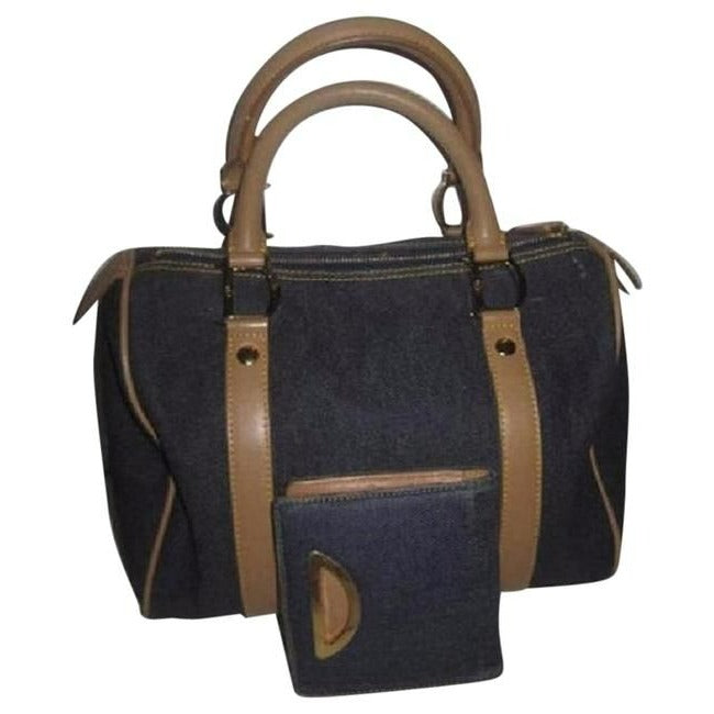 Dior Vintage Blue Denim And Camel Leather Canvas Satchel