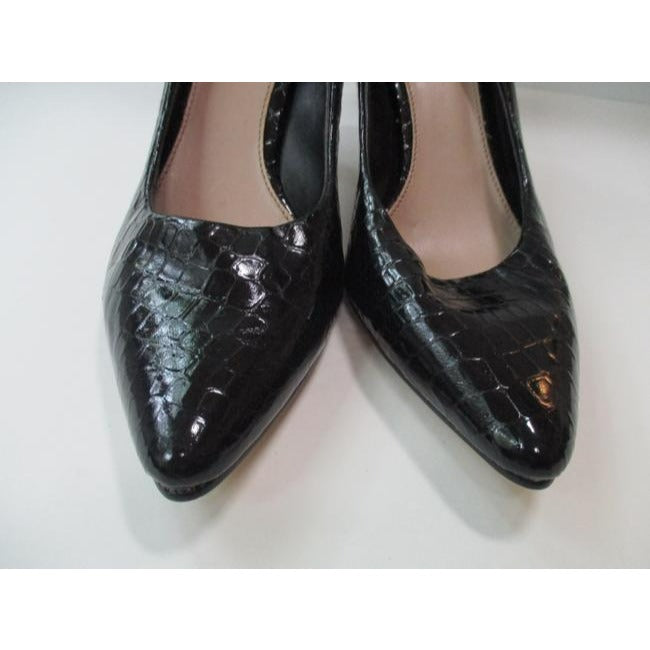 Cato Black Patent Croc Stacked Heel Pumps Size Us