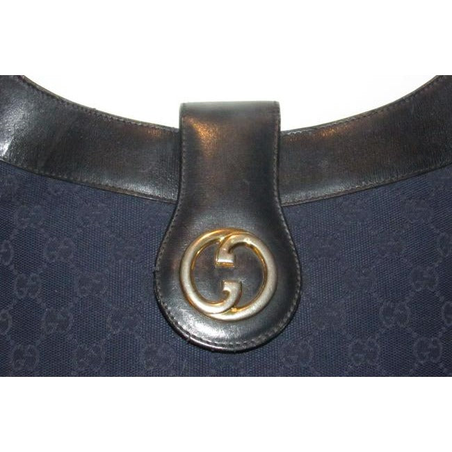 Gucci Navy Guccissima Print Canvas Black Leather