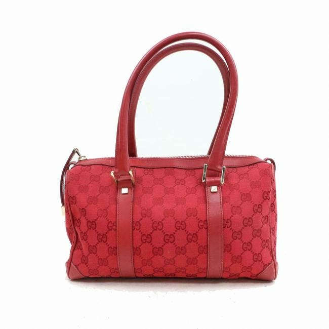 Gucci Boston Guccissima Print Canvasleather Red Large G Logo Canvas And Leather Satchel