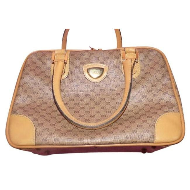 Gucci Boston Bag Guccissima Brown Micro G Print Leather Coated Canvas Satchel