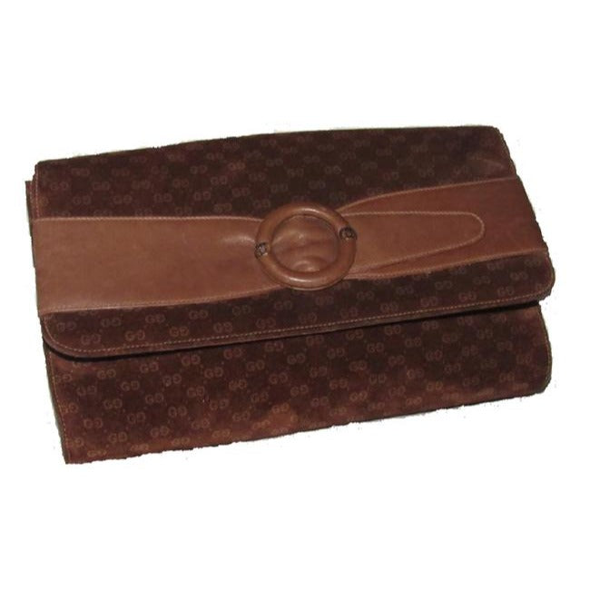Gucci Vintage Brown Micro Guccissima Print Suede And Leather Clutch