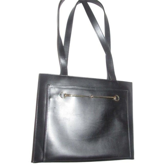 Tom Ford era, Gucci, Horse-bit style, black glossy leather, large satchel style shoulder purse with multiple compartments