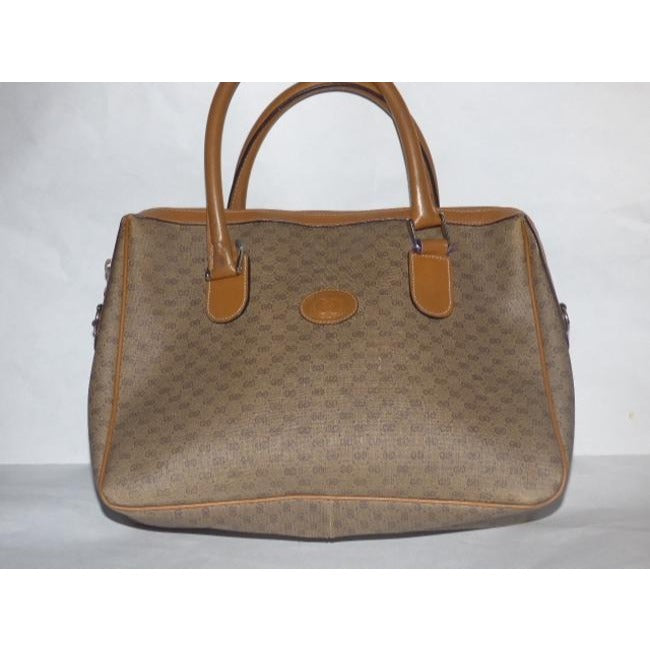 Gucci Boston Xl Two Style Purse Brown Patent Gg Canvas Satchel