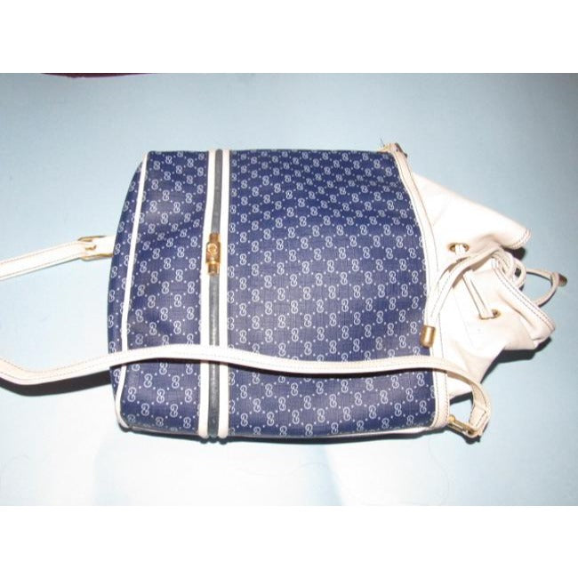 Gucci White Micro Guccissima Print on Blue Leather Bucket Bag w Nautical Look