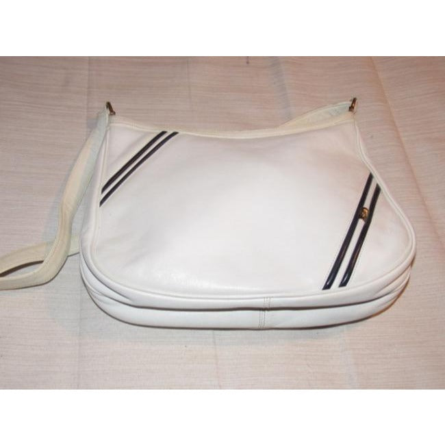 Gucci Gg Supreme Hobo With Dimensional Diagonal White Leathernavy Stripes Shoulder Bag