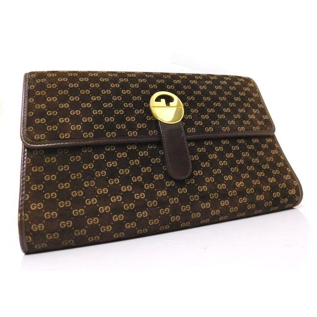 Gucci Clutch Micro Guccissima Print Suedeleather Two Way Style Clutchshoulder Brown Suede Shoulder B