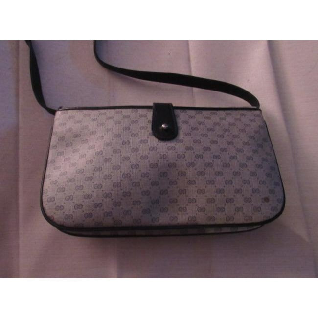 Gucci Vintage Navy Small G Logo Print Coated Canvas And Navy Leather Shoulder