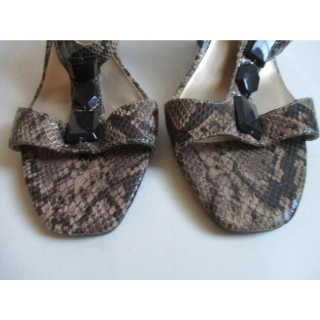 Anne Klein Natural Taupe Off White Patent Lizard Print Leather Upper Sandals Size Us