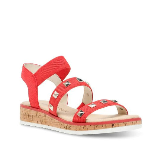 Anne Klein Tomato Red Marcelina Strappy Studded Wedge Sandals Size Us