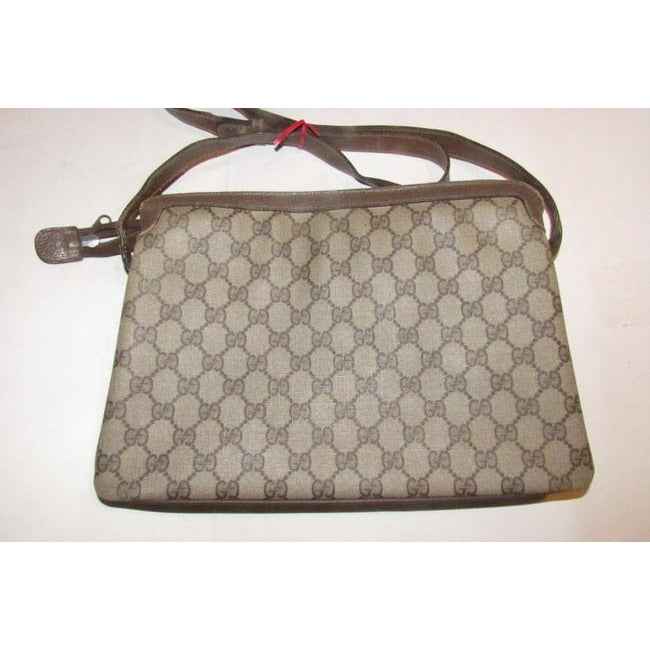 Gucci Guccissima Print Canvasleather Multi Compartment Two Way Brown Gred And Green Stripe Coated Ca