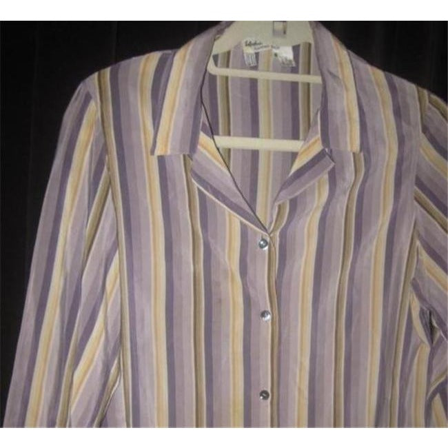 Salvatore Ferragamo Striped Shades Of Purple And Gold Silk Button Down